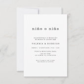 モダン ミニマル Niño o Nina スペイン語 性別発表 招待状 (正面)