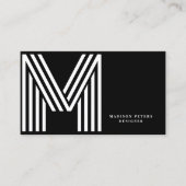 モダン ミニマル QRコード 黒 固い モノグラム 名刺 (正面)