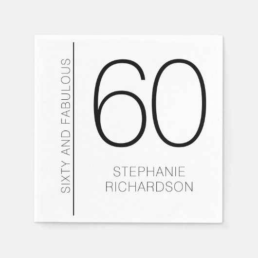 モダン ミニマル Sixty and Fabulous 60歳の誕生日 スタンダードカクテルナプキン (正面)