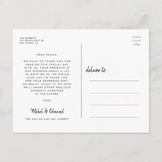 モダン&ミニマ結婚リストの写真感謝していよ ポストカード (裏面)