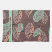 モダン ミントグリーン オレンジ パープル リーフ キッチンタオル (横)