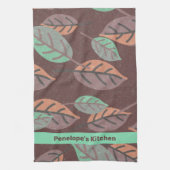 モダン ミントグリーン オレンジ パープル リーフ キッチンタオル (縦)