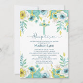 モダン ミント フラワー 洗礼 誕生会 招待状 (正面)