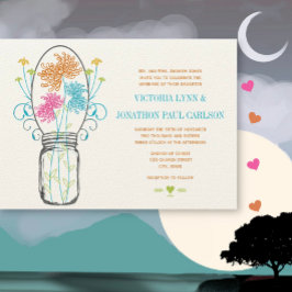 モダン メイソンジャー コーラルイエロー ライム フラワーズ ウェディング 招待状