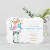 モダン メイソンジャー ピンク オレンジ ライム フラワー ウェディング 招待状 (スタンド正面)