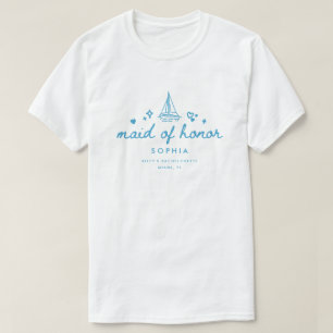 モダン メイド オブ オナー ブルー スクリプト レイク バチェラー Tシャツ