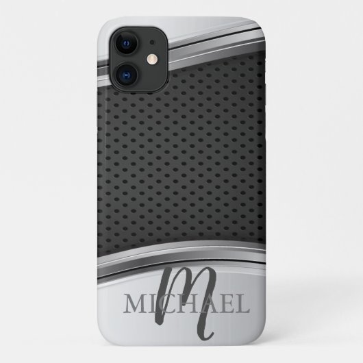 モダン メタリック シルバー ブラック モノグラム Case-Mate iPhoneケース (裏面)