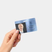 モダン メタリック ブルー 企業用 写真ID バッジ (手持ち)