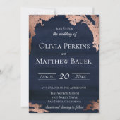 モダン メタリック ムーディーブルー ウェディング 招待状 (正面)