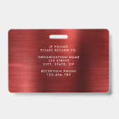 モダン メタリック レッド 企業写真 ID バッジ (裏面)