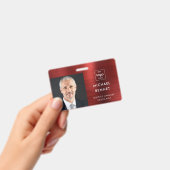 モダン メタリック レッド 企業写真 ID バッジ (手持ち)