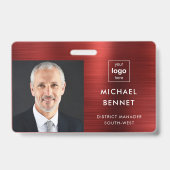 モダン メタリック レッド 企業写真 ID バッジ (正面)