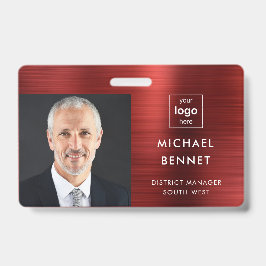 モダン メタリック レッド 企業写真 ID バッジ