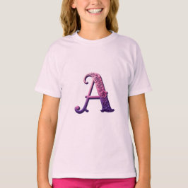 モダン メタリック ローズマリング Letter A ピンク/パープル Tシャツ
