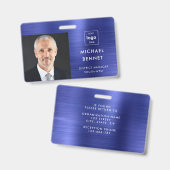 モダン メタル ネイビーブルー 会社 写真 ID バッジ (正面＆裏面)