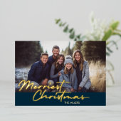 モダン メリエスト クリスマス 1 フォト ネイビー プラッド 箔シーズンカード (立ち正面)