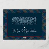 モダン メリエスト クリスマス 1 フォト ネイビー プラッド 箔シーズンカード (裏面)