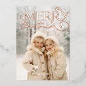 モダン メリークリスマス エレガント 1 フォト タイポグラフィ 箔シーズンカード (正面)