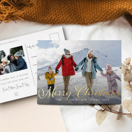 モダン メリークリスマス ゴールド箔 + 写真 箔シーズンポストカード