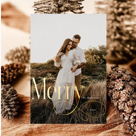 モダン メリークリスマス ファミリーフォト クラシックチェック柄 箔シーズンカード