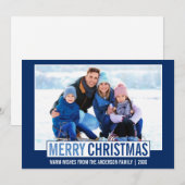 モダン メリークリスマス ファミリーフォト ブルー シーズンカード (正面/裏面)