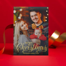 モダン メリークリスマス ホワイトスクリプト オーバーレイ 写真 箔シーズンカード