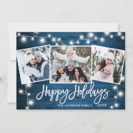 モダン メリークリスマス ラスティック 3 フォト グリーティング シーズンカード