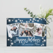 モダン メリークリスマス ラスティック 3 フォト グリーティング シーズンカード (スタンド正面)