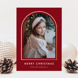 モダン メリークリスマス レッドアーチ 写真入りカード 箔シーズンカード
