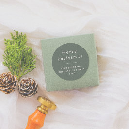 モダン&メリーミニマルクリスマスの家族名グリーン ラウンドシール