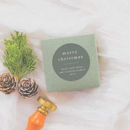 モダン&メリーミニマルクリスマスの家族名グリーン ラウンドシール