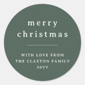モダン&メリーミニマルクリスマスの家族名グリーン ラウンドシール (正面)