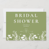 モダン モスグリーン ホワイト ワイルドフラワー ブライダルシャワー 招待状 (正面)