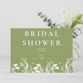 モダン モスグリーン ホワイト ワイルドフラワー ブライダルシャワー 招待状 (スタンド正面)