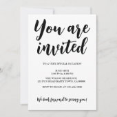 モダン モノクロ 汎用パーティー ブラック テキスト 招待状 (正面)