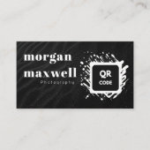 モダン モノクロ 波 写真 QRコード 名刺 (正面)