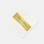 モダン -モノグラムの白および金ゴールド水玉模様 スタンダードカクテルナプキン (角)