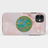 モダン モノグラムイニシャル ゴールドレター ターコイズ Case-Mate iPhoneケース (裏面(横))