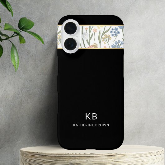 モダン モノグラム かわいい 黒の花柄 Case-Mate iPhoneケース