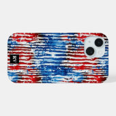 モダン・モノグラム アメリカ合衆国 星条旗 iPhone 15ケース (裏面横)