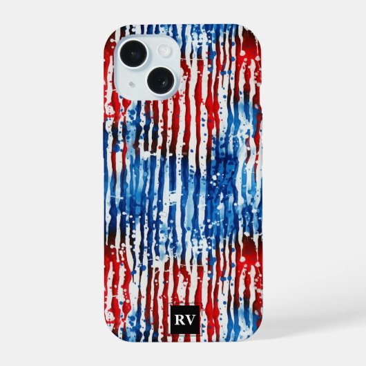 モダン・モノグラム アメリカ合衆国 星条旗 iPhone 15ケース (裏面)