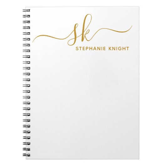 モダン モノグラム ゴールド スクリプト カリグラフィー オーダーメイド ノートブック (正面)