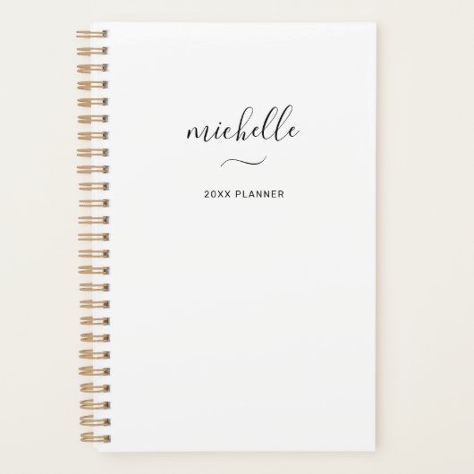 モダン モノグラム スクリプト 白 月間 週間 プランナー手帳 (正面)