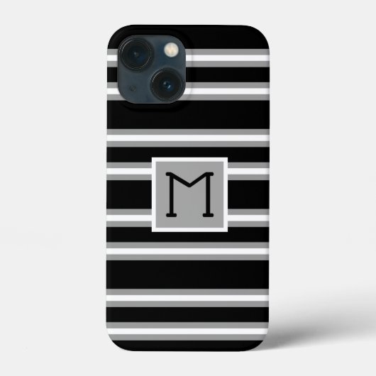 モダン モノグラム ストライプ パターン ブラック グレー ホワイト Case-Mate iPhoneケース (裏面)