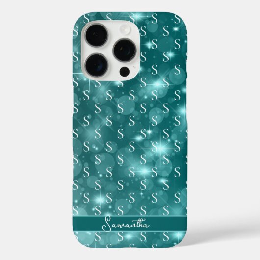 モダン モノグラム スパークル オーシャンブルー Case-Mate iPhoneケース (裏面)