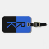 モダン モノグラム タイポグラフィー 青 黒 カスタマイズ ラゲッジタグ (正面横)