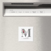 モダン モノグラム フラワーイニシャル 名前 マグネット (インサイチュ (食洗機))
