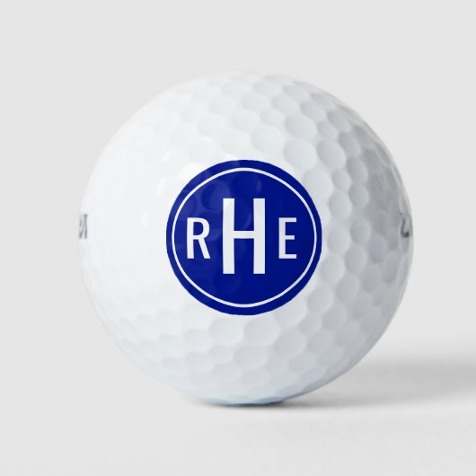 モダン モノグラム ブルー ゴルフボール (正面)
