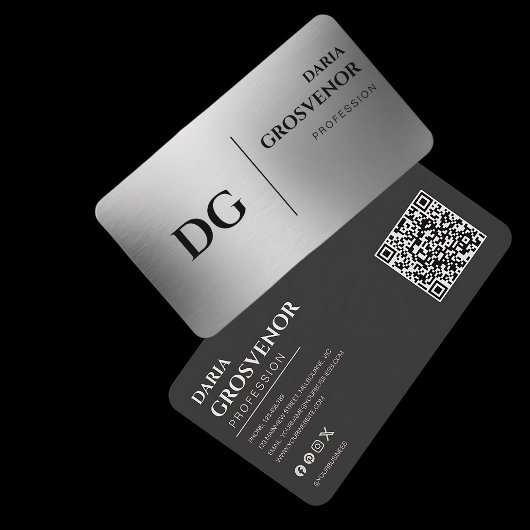 モダン モノグラム プロフェッショナル 偽シルバーQRコード 名刺