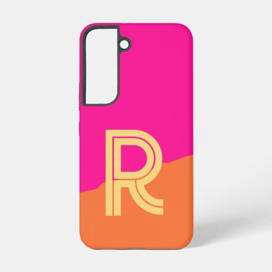 モダン モノグラム ホットピンク オレンジ SAMSUNG GALAXYケース (裏面)
